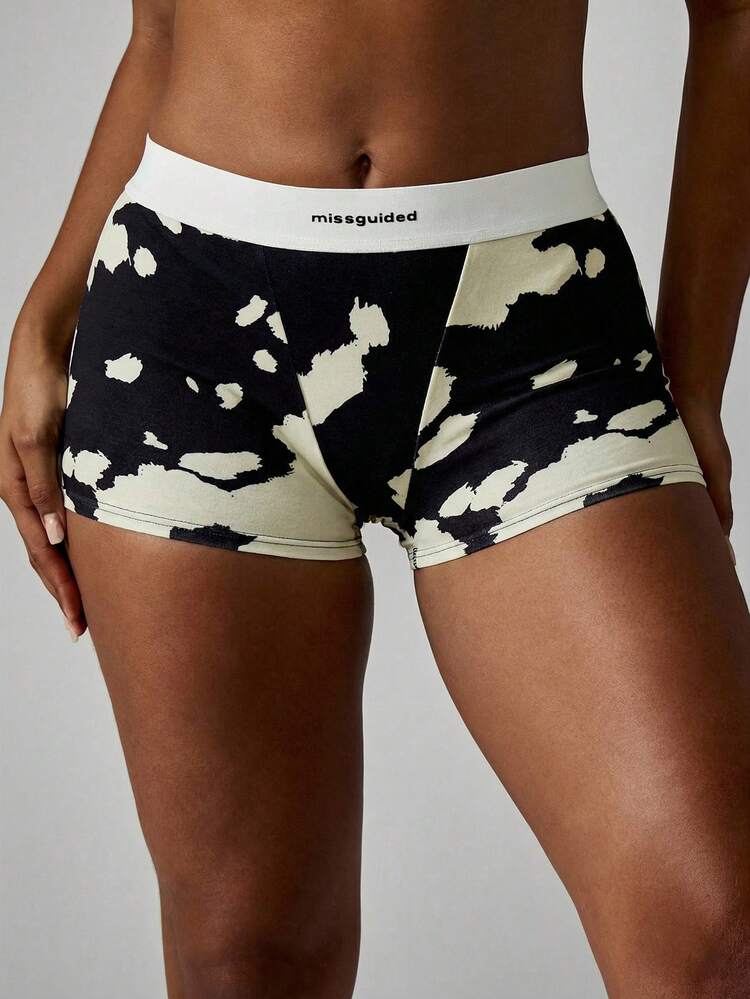 MISSGUIDED Cow Print Boyshorts With Elastic Waistband Comfortable Loungewear Underwear For Daily Comfort