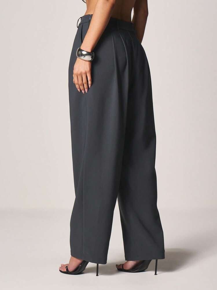 MISSGUIDED High Waisted Asymmetric Waistband Balloon Wide Leg Palazzo Pants With Side Button Detail And Pleated Front Design