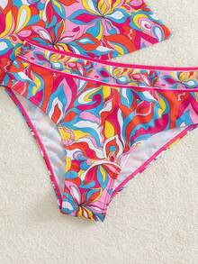 Swim Vcay Women's Beach Music Festival Spring/Summer Flower Printed Coarse Shoulder Strap Fashion Mature Bohemian Tankini Two Pieces Set - Multicolor - View 5