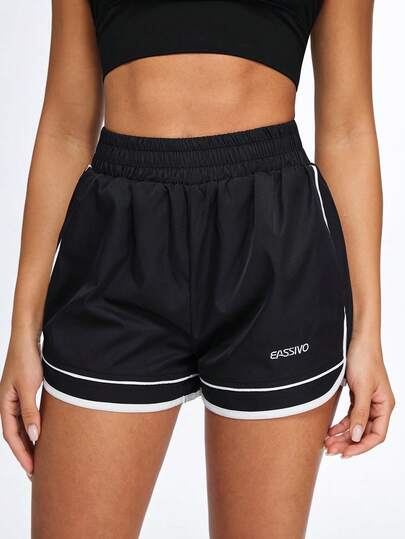 Eassivo Eassivo 女士休闲运动印花撞色滚边短裤