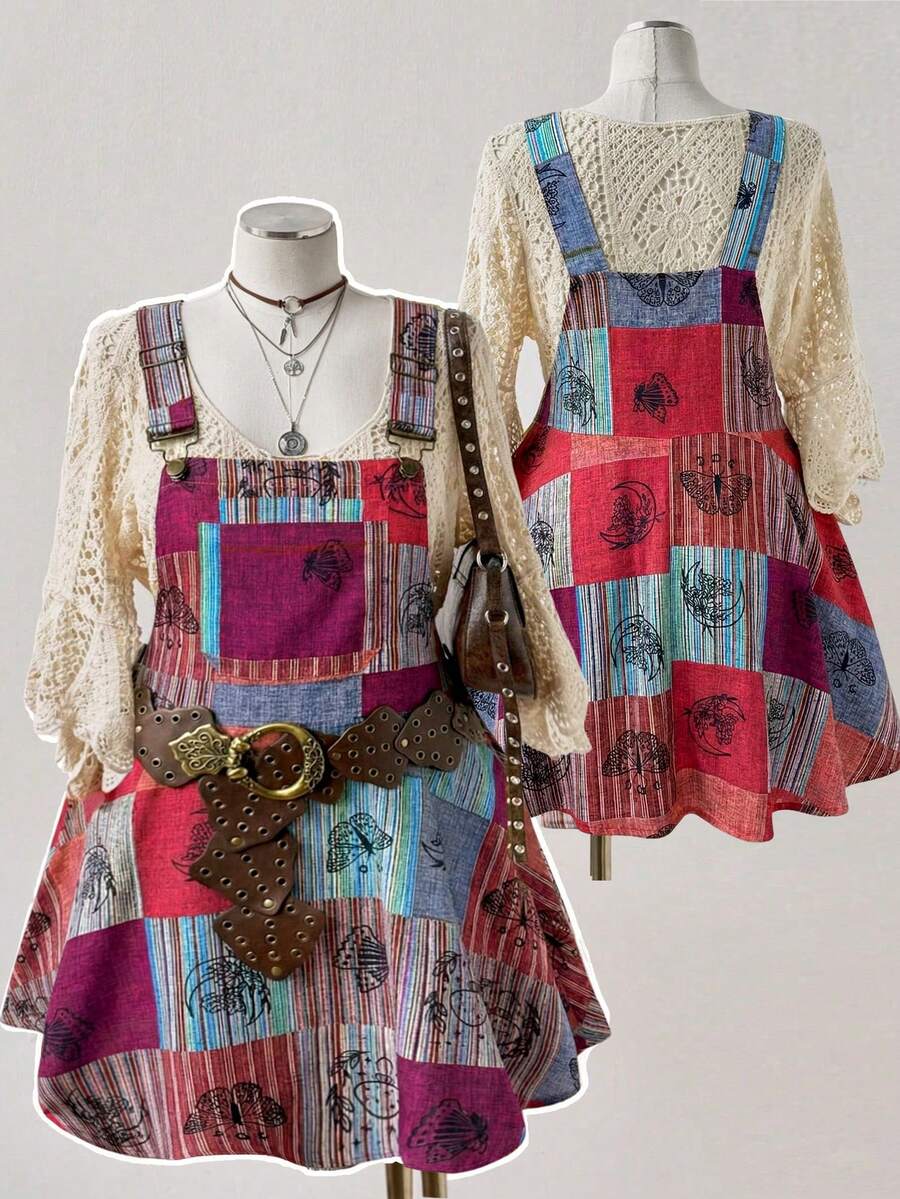 Sunspun Plus Size Women's Bohemian Multi-Color Suspender Dress - Multicolor - View 1