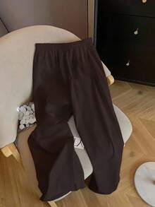 SHEIN EZwear 女士休闲度假阔腿裤，适合夏季和度假穿着 - 棕色 - 查看 6