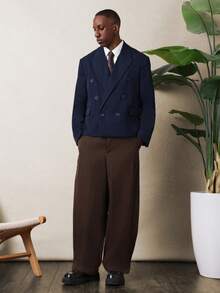 SUMWON Double Breasted Formal Business Blazer With Peak Lapels For Professional Office Wear - Navy Blue - View 3