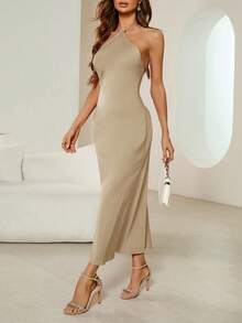 Aveloria Modichic 女士露背吊带系带连衣裙，适合节日派对、生日等正式场合 - 杏色 - 查看 3