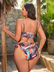 Swim Vcay 2pcs Plus Size Zebra Print Strapless Tie-Up Bikini Set, Sexy Women Beach Vacation Swimwear - Multicolor - View 2