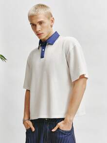 TOKVUE Men's Comfortable Fashion Mechanical Texture Fabric Polo Shirt - White - View 7