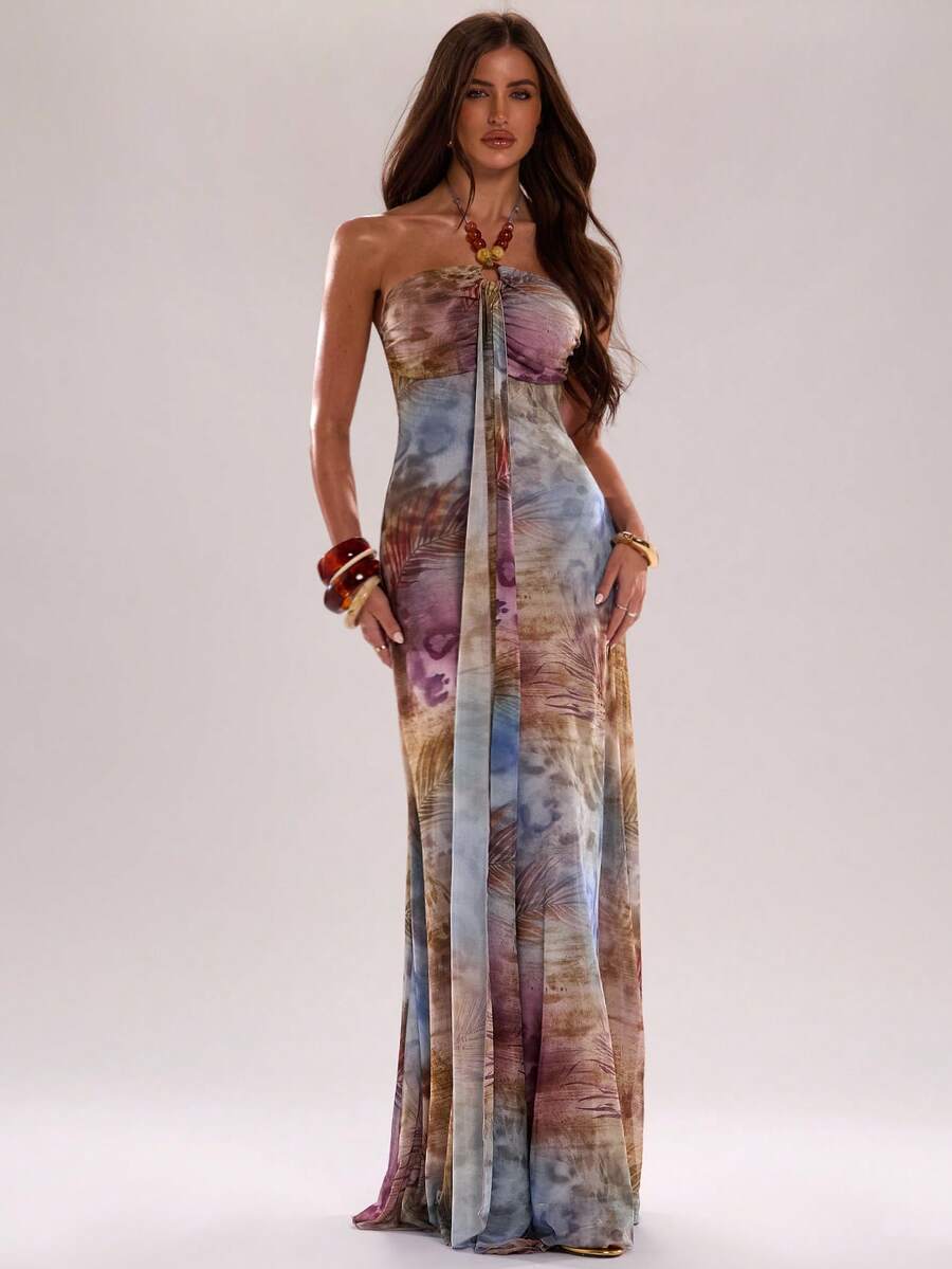 SHEIN BAE Đầm thanh lịch in họa tiết ngẫu nhiên dành cho nữ - Nhiều màu - Xem 1
