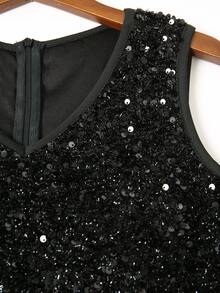 GlowEve Women's Elegant Sequin & Knitted Fabric Patchwork Ruched Bodycon V-Neck Dress, Slimming Fit,Going Out - Black - View 4