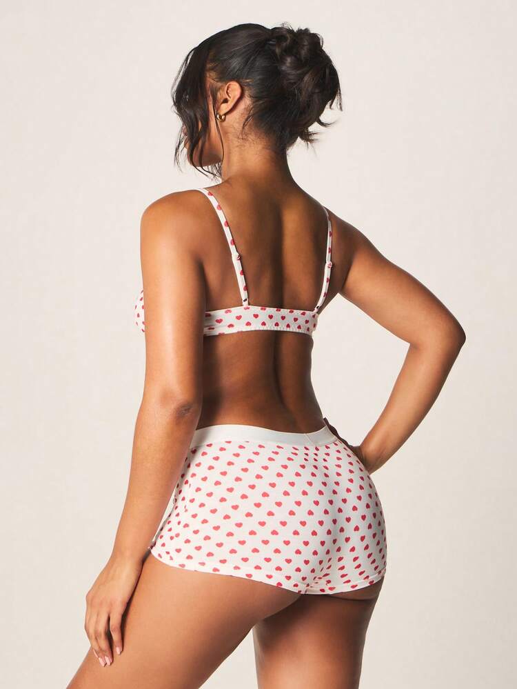 MISSGUIDED Heart Print Bralette And Boxer Brief Intimate Set Soft Cup Lingerie Collection Valentine's Day Sleepwear