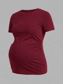 Modmama Maternity Casual Solid Color Elastic Round Neck Short Sleeve T-Shirt, Summer - Multicolor - View 8