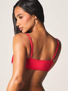 MISSGUIDED Fringe Triangle Bikini Top With Tassel Detail Spaghetti Strap Swimwear For Beach Summer Vacation Pool Party - Red - View 2