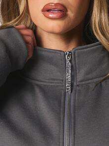 Missguided x Playboy Oversized Full Zip Sweatshirt With Sport Logo Perfect For Casual Fall Winter Layering Daily Comfort - Dark Grey - View 4