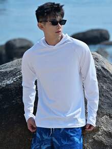 DAZY 男士纯色连帽长袖防晒衣，夏季 - 白色 - 查看 6