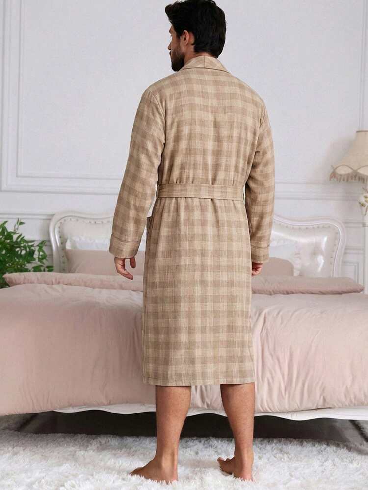 Men's Long Khaki Robe With Drawstring Waist, Spring/Summer