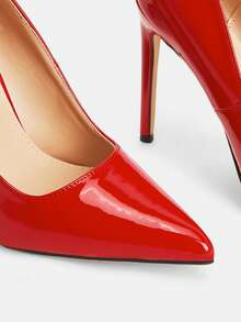 Glitzique Giày cao gót mũi nhọn chất liệu bóng gương dành cho nữ Thu/Đông 2025, mẫu mới 2024 màu đỏ, gợi cảm, thích hợp cho tiệc tùng, gót nhọn. - Đỏ - Xem 10