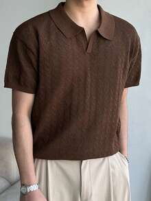 DAZY 男士纯棕色短袖针织衫，夏季 - 棕色 - 查看 5