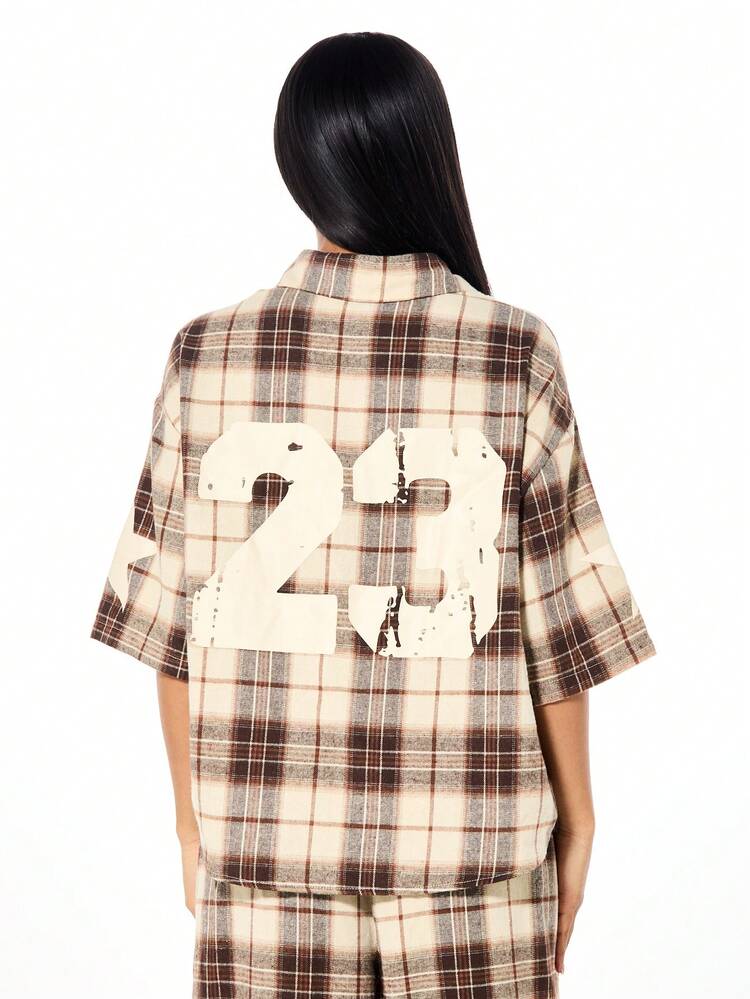 SUMWON WOMEN Oversized Plaid Button Down Shirt