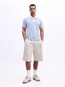 SUMWON Casual Embroidered Polo Shirt With Short Sleeves And Contrast Collar For Spring Summer Everyday Wear - Blue - View 3