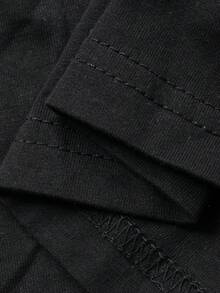 DAZY 女士标语印花蝴蝶结装饰圆领短袖休闲T恤图案T恤 - 黑色 - 查看 4