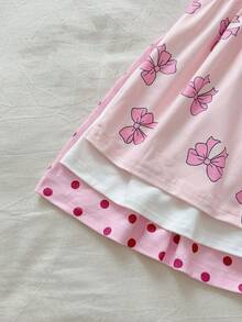 Little Girl Cute Bow Pattern Semi-Sheer Polyester Short Cami Dress With Flared Hem Design - Multicolor - View 4