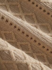 TOKVUE 男士几何提花单排扣休闲短袖衬衫 - 卡其色 - 查看 6