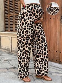 SHEIN Maternity Casual Leopard Print Drawstring Pants - Multicolor - View 3