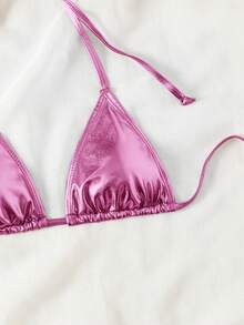 Swim Vcay 女士纯色简约挂脖泳衣上装 - 粉色 - 查看 5