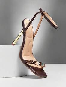 SHUZIA Women's Square Toe Gemstone Toe Band Ankle Strap High Heel Sandals - Chocolate Brown - View 6