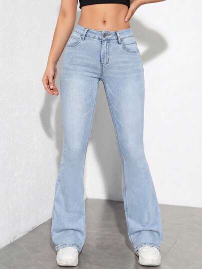 SHEIN ICON Women's Solid Color Minimalist Everyday Denim Pants