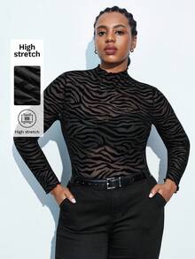 Maija 大码女式黑色透视高领网纱上衣，长袖，浪漫时尚，百搭；舒适优雅，适合女士约会、春夏情人节外出、毕业典礼等场合。 - 黑色 - 查看 8