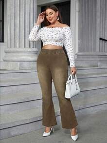 EMERY ROSE Women's High Waist Casual Versatile Daily Wear Flare Jeans - Coffee Brown - View 3