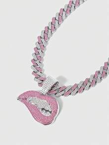 ROMWE Grunge Punk 1 Máy Tính Nữ Màu Hồng Trắng Kim Cương Giả Hình Môi Mặt Dây Chuyền Vòng Cổ, Phong Cách Punk & Hip Hop, Món Quà Trang Sức & Trang Phục Dự Tiệc - đôi môi - Xem 2