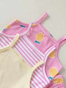 SHEIN Playful Pals Baby Girls' Comfortable Versatile Sweet Cute Strap Shorts Set, Multi-Piece Summer Outfit - Multicolor - View 5