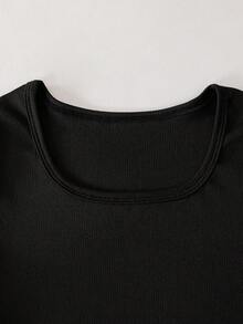 SHEIN 2件套 少女春夏休闲日常居家运动健身瑜伽方领短袖短裤紧身纯色连体裤 - 彩色 - 查看 6