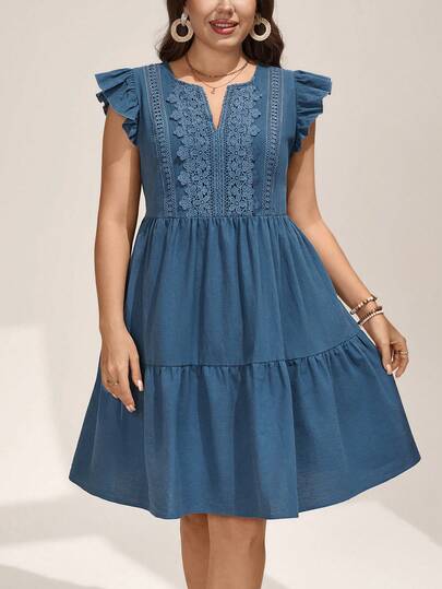 Comfylo Plus Size Solid Color Minimalist Daily Wear Cap Sleeve Dress