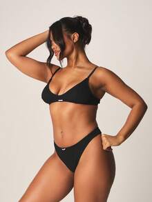 MISSGUIDED Branded Lace Bra And Brief Lingerie Set - Black - View 3