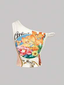 SHEIN MOD 3pcs Women's Summer Vacation Casual Asymmetrical Shoulder Tops - Multicolor - View 3