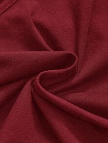 ROMWE Grunge Punk Plus Size Y2K Punk Cross Rivet Asymmetric Shoulder Fitted Solid Color Versatile T-Shirt - Burgundy - View 4