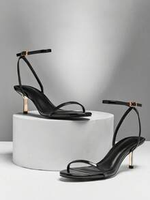 SHUZIA Women's Elegant Ankle Strap Metallic Stiletto Heel Sandals - Black - View 6