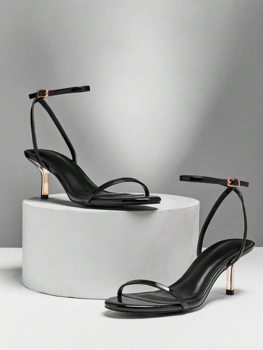 SHUZIA Giày sandal cao gót mũi nhọn quai ngang mắt cá chân thanh lịch dành cho nữ. - màu đen - Xem 1