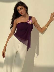 Aloruh Women's Vacation Style Ruched Bandeau Top, Romantic Purple Bohemian Fitted Pullover - Purple - View 7