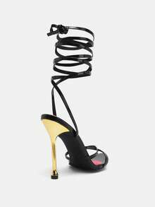 Glitzique 女士银色凉鞋，2025年夏季新款时尚性感派对俱乐部舞者T台风格系带黑色舒适女士凉鞋 - 黑色 - 查看 9