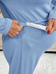 SHEIN Conjunto de gestante casual com 2 peças, blusa de manga comprida com botões frontais e calça. - Baby Azul - Ver 4