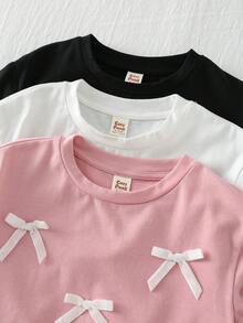 Cozy Pixies 3件套女婴蝴蝶结装饰针织柔软圆领短袖套头衫套装 - 彩色 - 查看 4