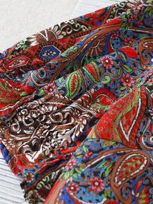 Linhara Camicetta in stile retrò con stampa in stile western, patchwork e motivi boho, adatta per il tempo libero, le vacanze e i festival musicali, in tessuto simile al lino, ideale per l'estate, per donne di taglia comoda - Castano - Visualizzare 3