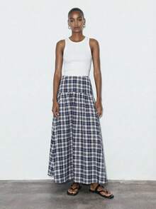 Maija 女士格子休闲通勤百搭A字裙，女士低腰格子裙，经典格子，夏季，春假，春季，情人节，沙滩裙，外出裙 - 彩色 - 查看 2