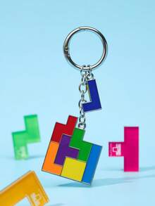 Tetris™ X SHEIN Fashionable Zinc Alloy Silver Candy Colored Keychain Game Bag Charms Pendants, Souvenirs, Collectibles, For Gifts, Wallets, School Bags, Backpacks,Car Accessories,Unisex For Men & Women - Multicolor - View 3