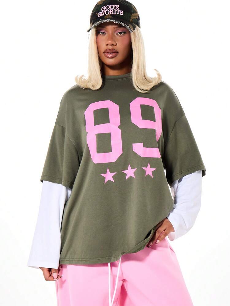 SUMWON WOMEN Graphic Number Print Oversized T-Shirt