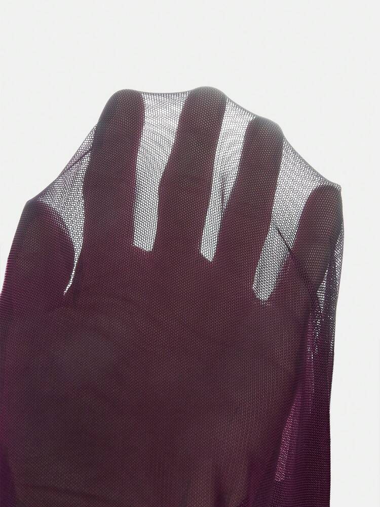 SHEIN Maija Women's Solid Color Mesh Patchwork Long Sleeve Mini Dress Mesh Dress High Stretch Dress Ruched Dress Ruched Dresses For Women Mesh Dress For Women  Resort Wear 2026