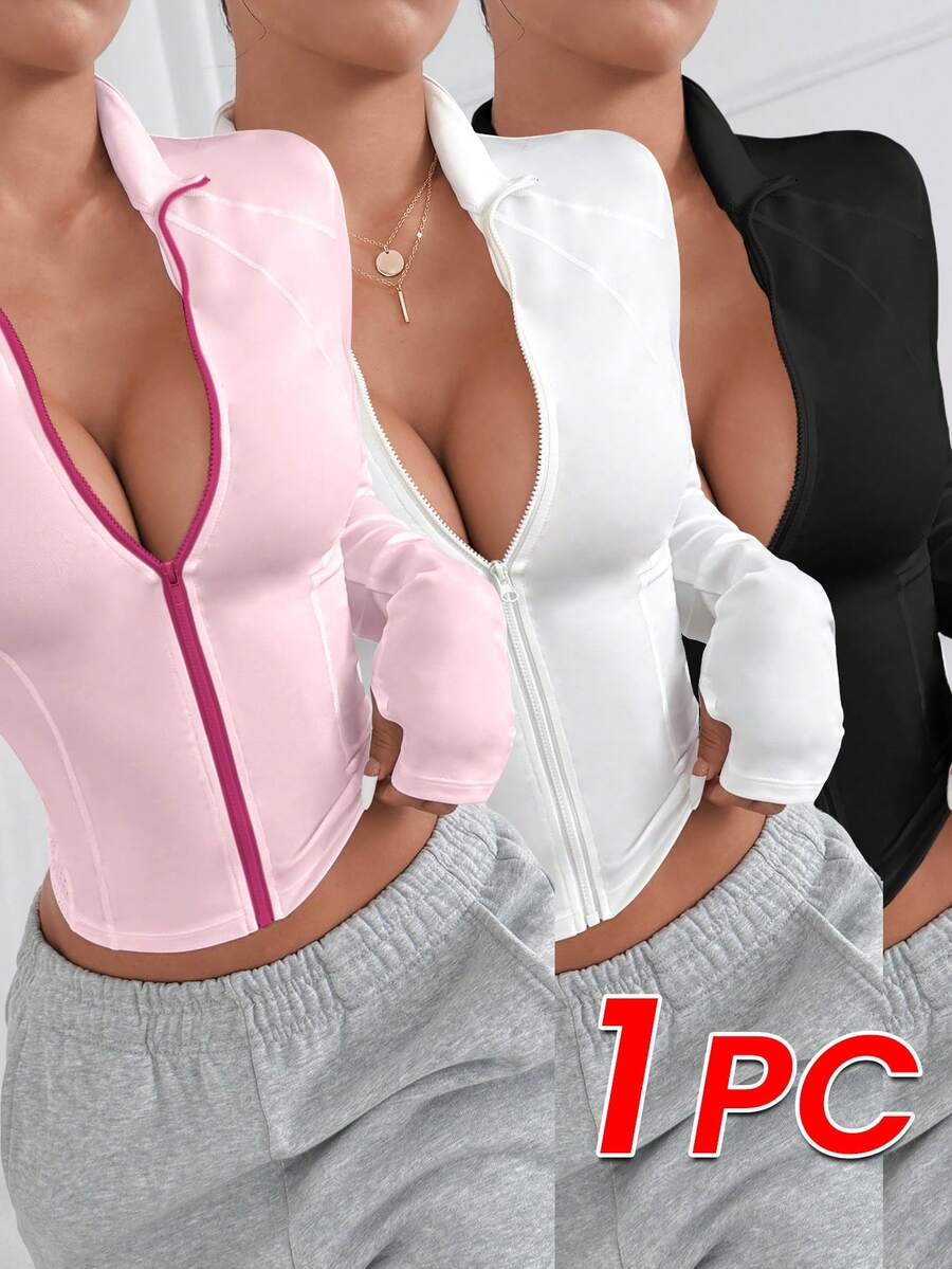 Sovereign Charm 女士休闲运动跑步健身拉链夹克 - 粉色 - 查看 1